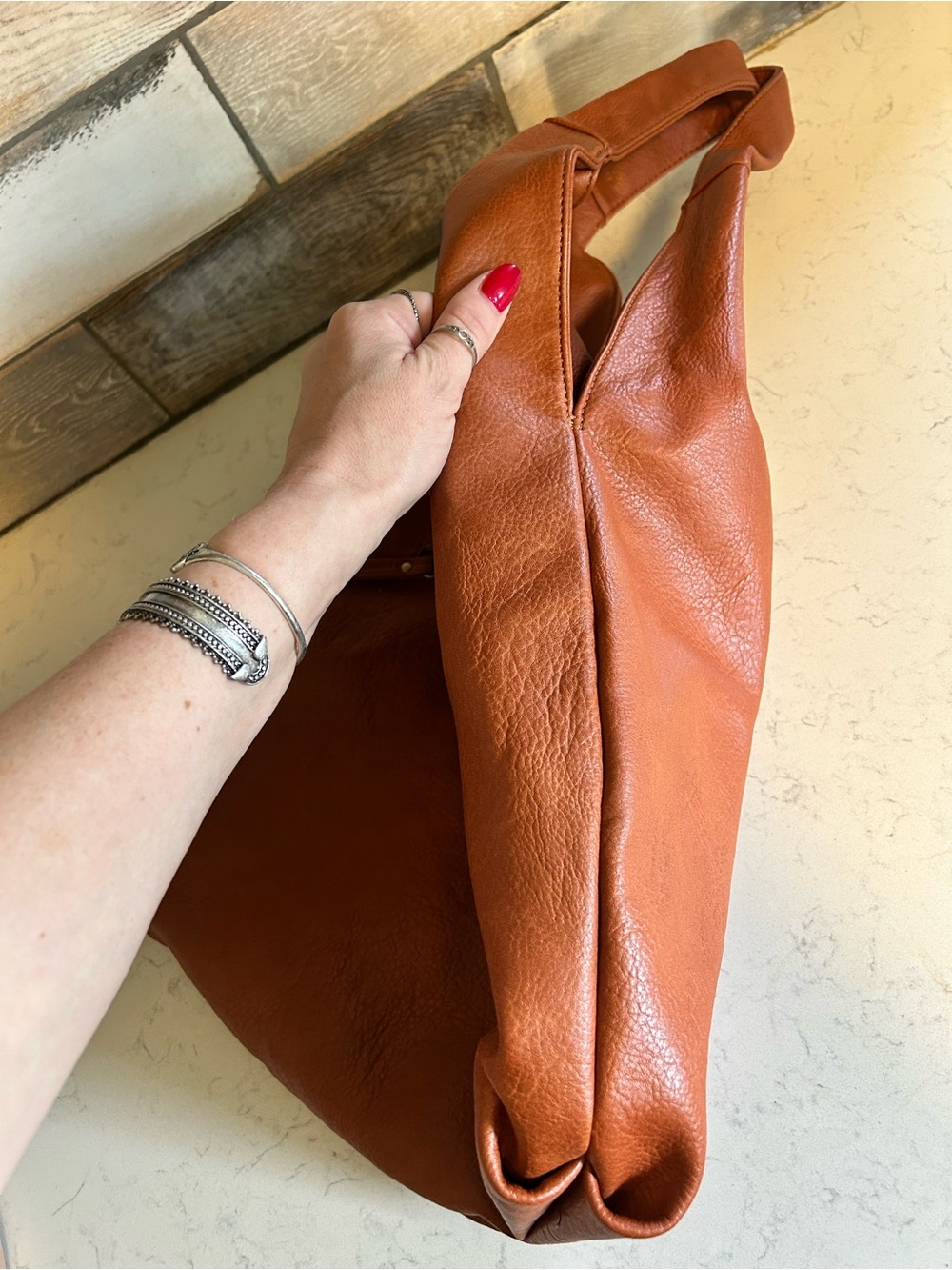 Anthropologie Urban Originals Lenora Large Mixed Faux Suede & Leather Hobo Bag - Picture 9 of 14